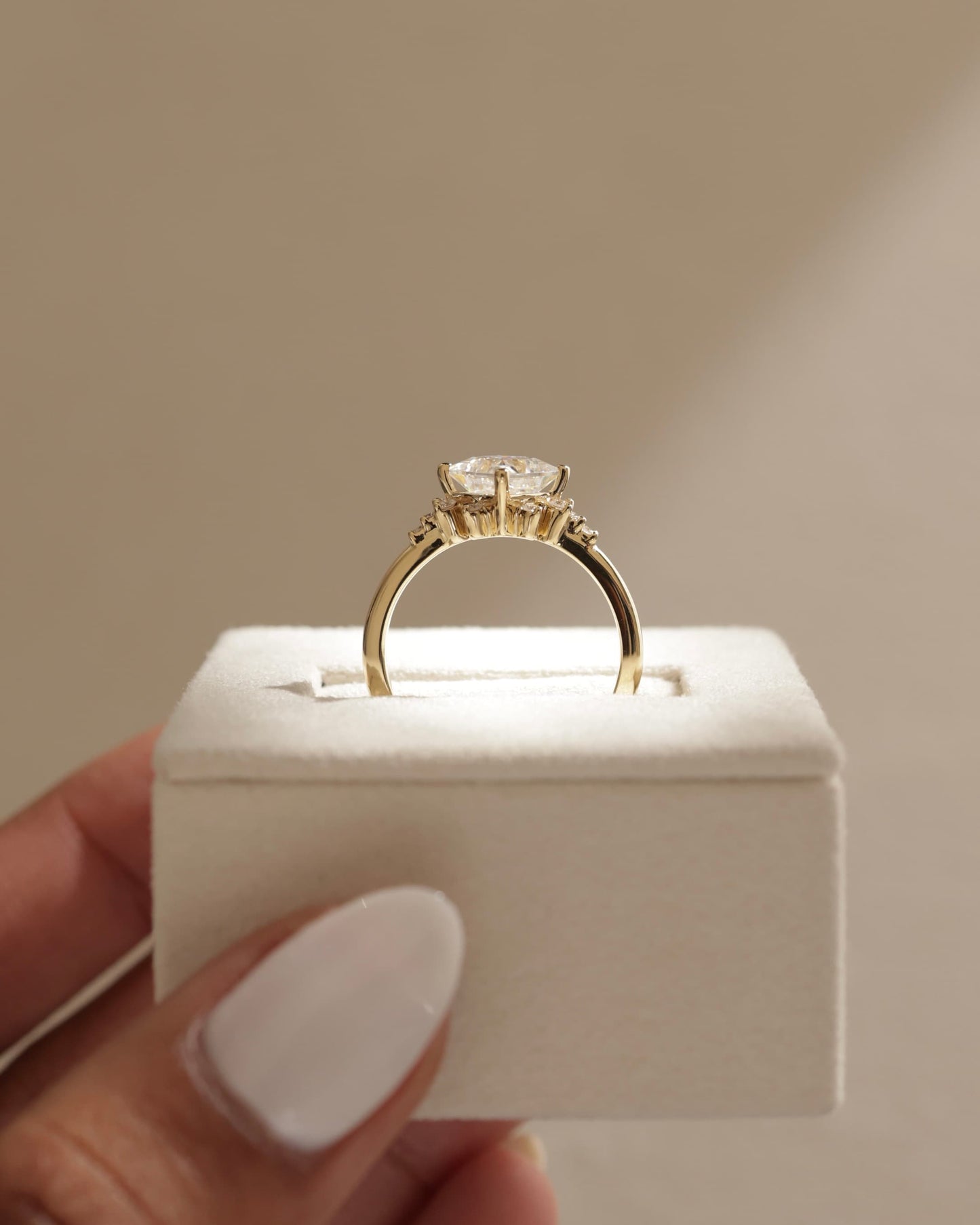 Sophia - Princess Claw Solitaire with Angled Setting and Clustered Round Shoulder Stones Engagement Ring - Yellow Gold