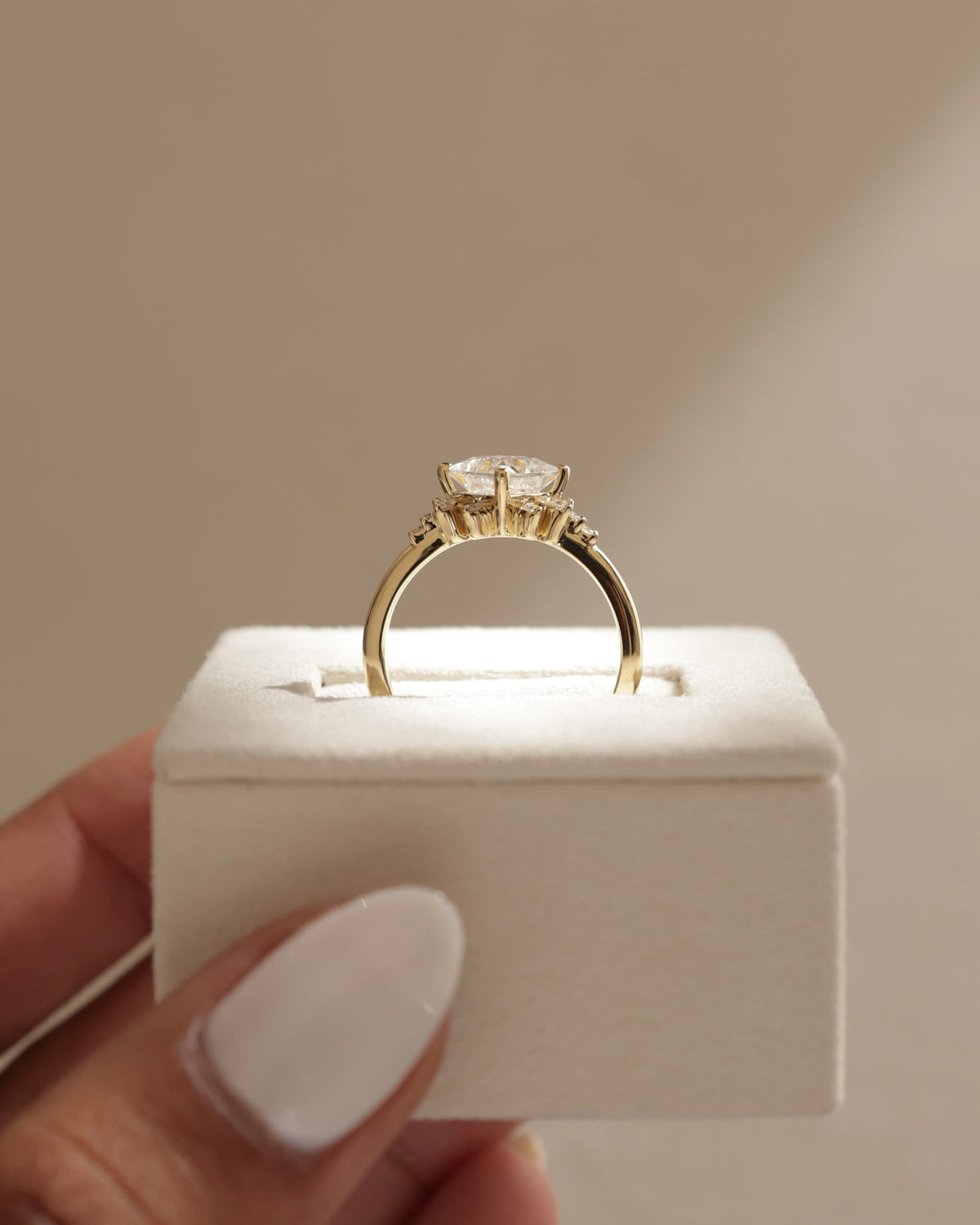 Sophia - Princess Claw Solitaire with Angled Setting and Clustered Round Shoulder Stones Engagement Ring - White Gold