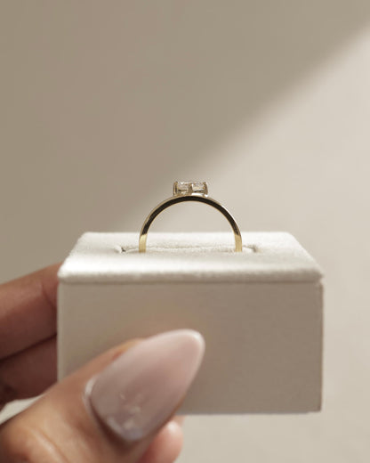Vicki - Asscher Claw Solitaire with Offset Setting and Flat Cigar Band Engagement Ring - Yellow Gold
