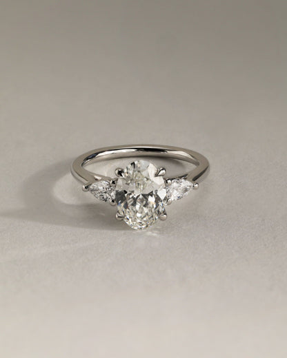 Amara - Oval Claw Trilogy with Pear Side Stones and Open Trellis Gallery Engagement Ring - Yellow Gold - yellow gold - Lara Jewels