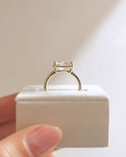 Daya - Elongated Cushion East West Claw Solitaire with Bezel Frame Engagement Ring - White Gold