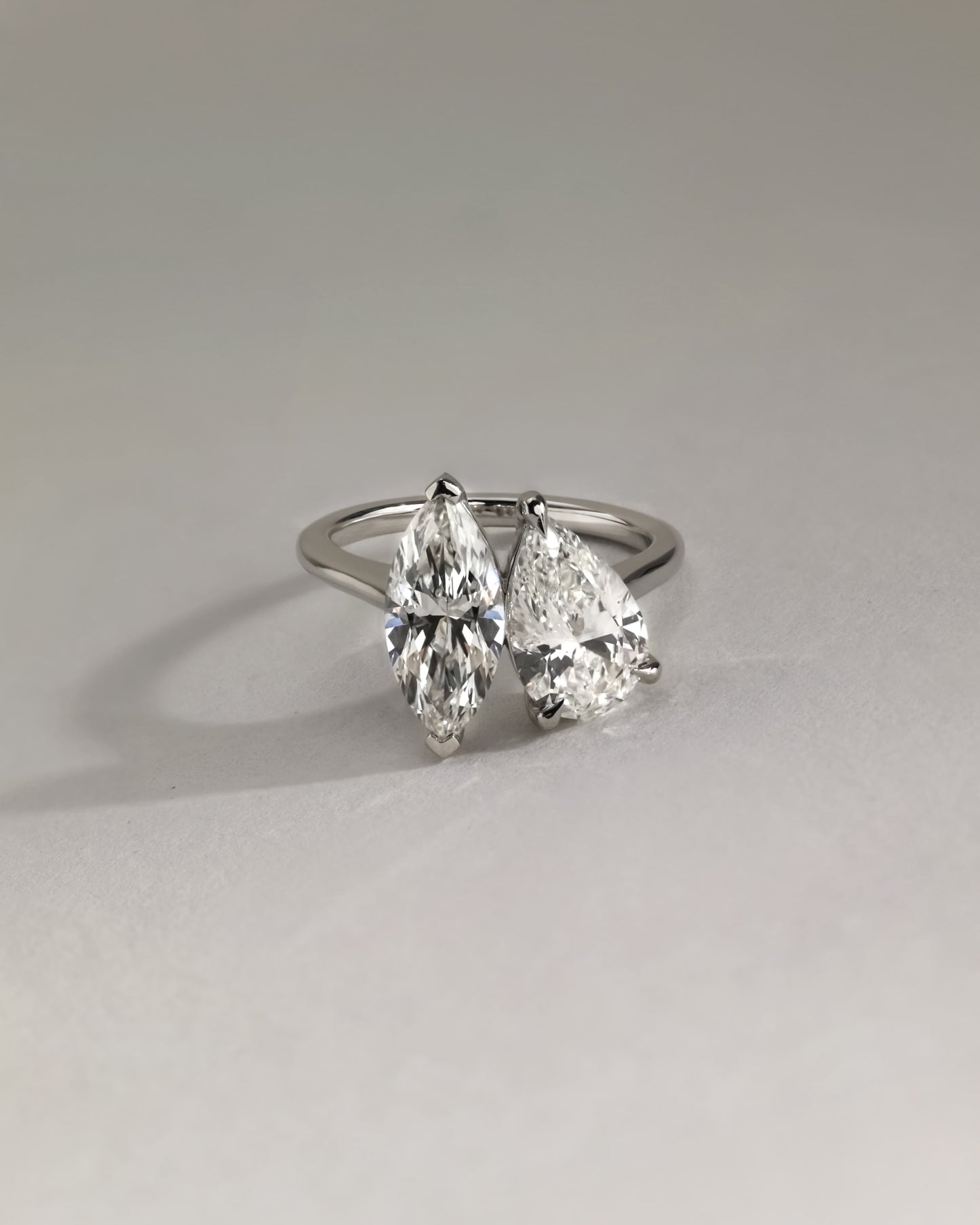 Jana - Pear and Marquise Claw Toi et Moi with Cathedral High Setting Engagement Ring - Rose Gold