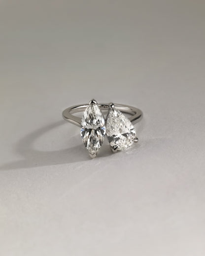 Jana - Pear and Marquise Claw Toi et Moi with Cathedral High Setting Engagement Ring - Yellow Gold