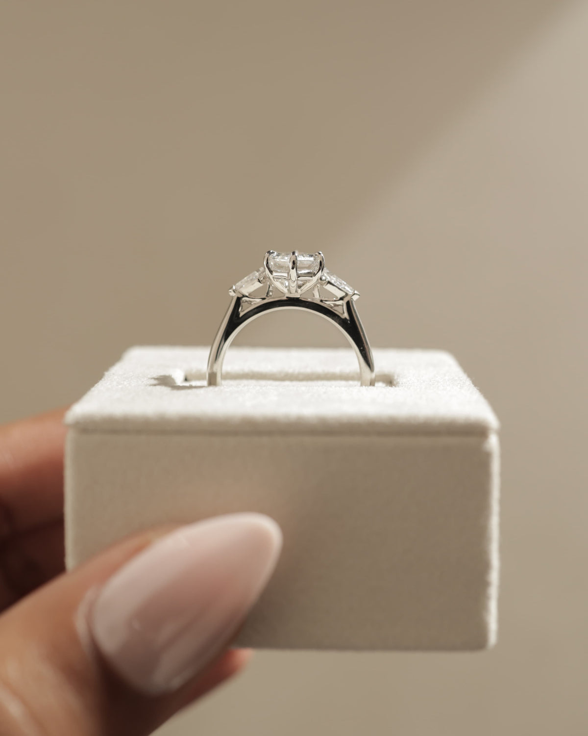 Wanda - Elongated Hexagon Claw Trilogy with Kite Side Stones Engagement Ring - Yellow Gold