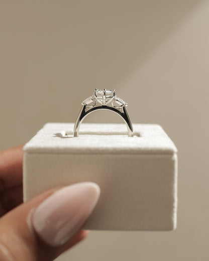Wanda - Elongated Hexagon Claw Trilogy with Kite Side Stones Engagement Ring - Rose Gold