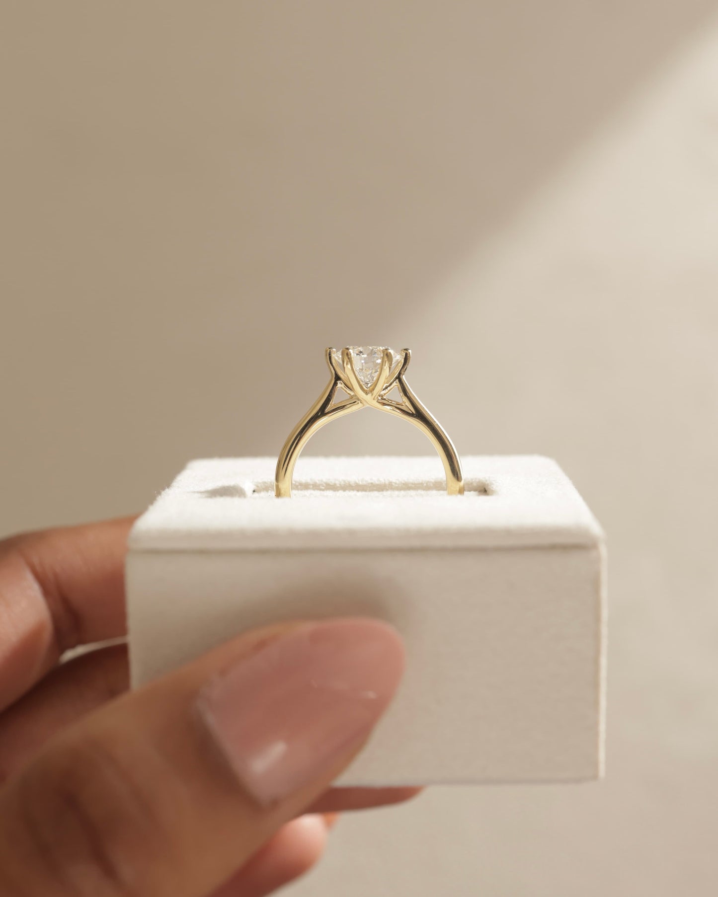 Delilah - Round Claw Solitaire with Open Trellis Gallery and Cathedral Low Setting Engagement Ring - Yellow Gold
