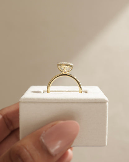 Ophelia - Round Bezel Solitaire with Petal Gallery Engagement Ring - White Gold