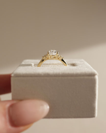 Brooke - Pear Claw Solitaire with Round Shoulder Stones Engagement Ring - Rose Gold