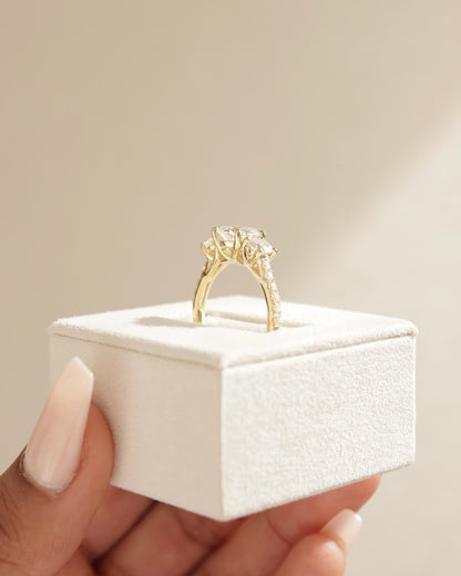 Ella - Round Claw Trilogy with Round Side Stones, Pave Band and Trellis Gallery  Engagement Ring - Yellow Gold