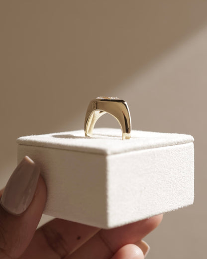 Angie - Statement Marquise East West Bezel Solitaire with Signet Band Engagement Ring - White Gold - white gold - Lara Jewels