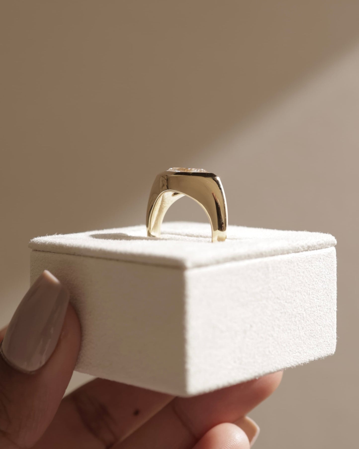 Angie - Statement Marquise East West Bezel Solitaire with Signet Band Engagement Ring - Yellow Gold - yellow gold - Lara Jewels