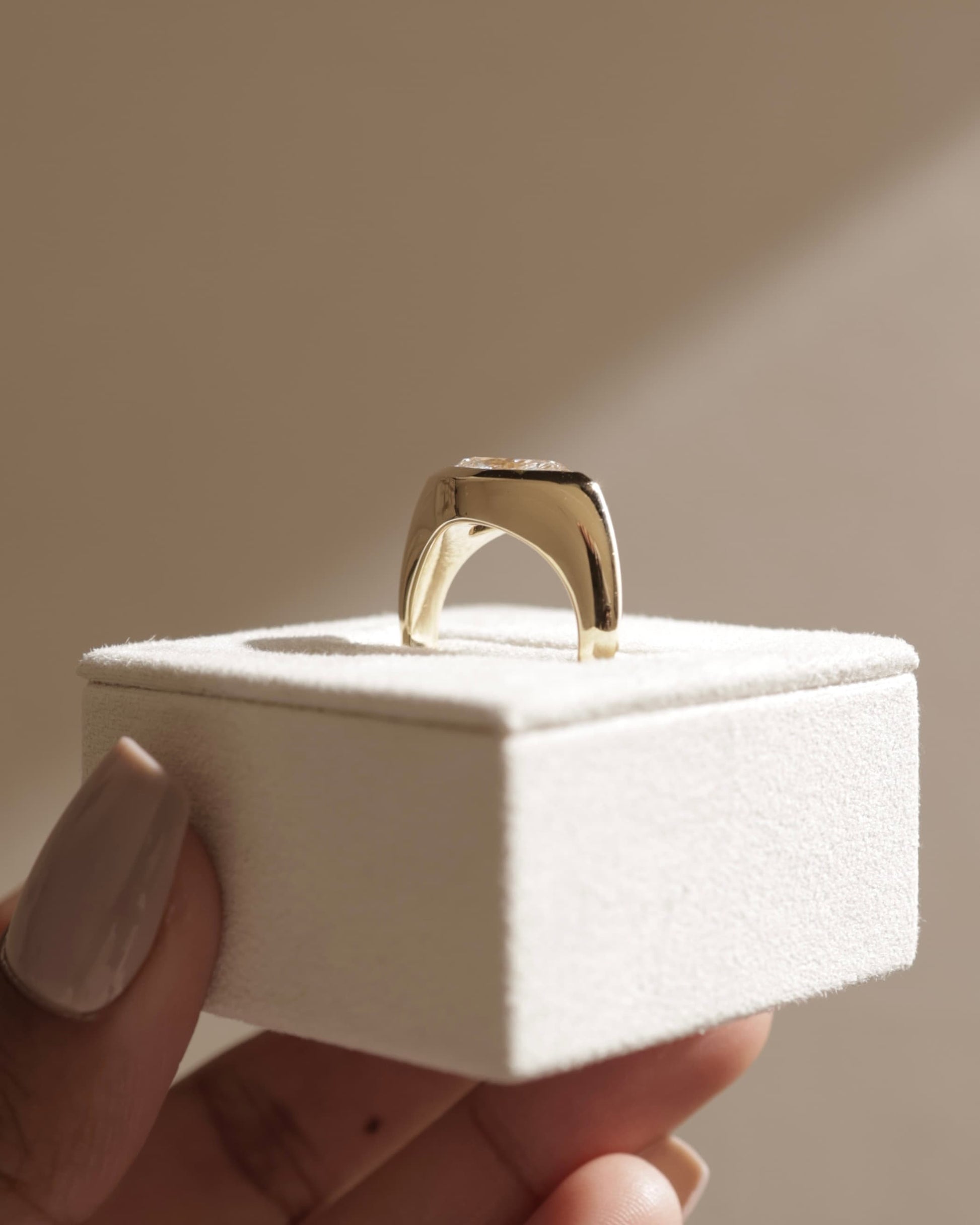 Angie - Statement Marquise East West Bezel Solitaire with Signet Band Engagement Ring - Yellow Gold - yellow gold - Lara Jewels