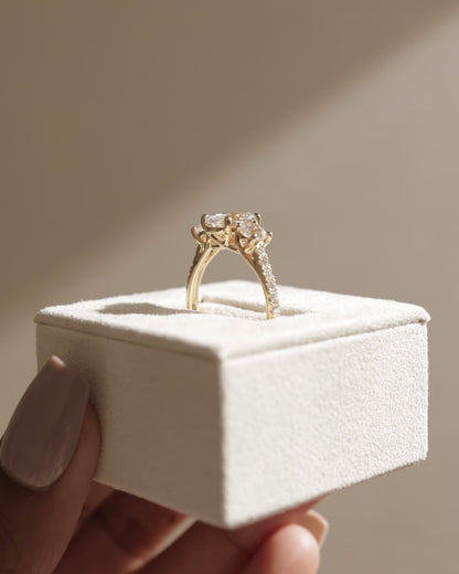 Aviana - Oval Claw Trilogy with Round Side Stones, Pave Band and Trellis Gallery  Engagement Ring - Platinum