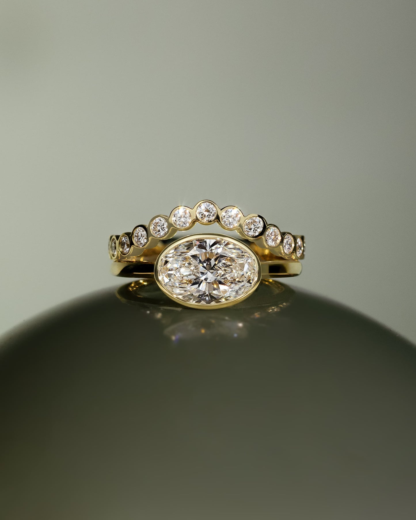 Erin - Oval East West Bezel Solitaire  Engagement Ring - Yellow Gold