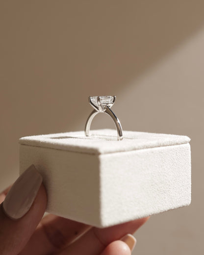 Freya - Emerald Claw Solitaire with Tapered Band and Cathedral Low Setting Engagement Ring - Yellow Gold