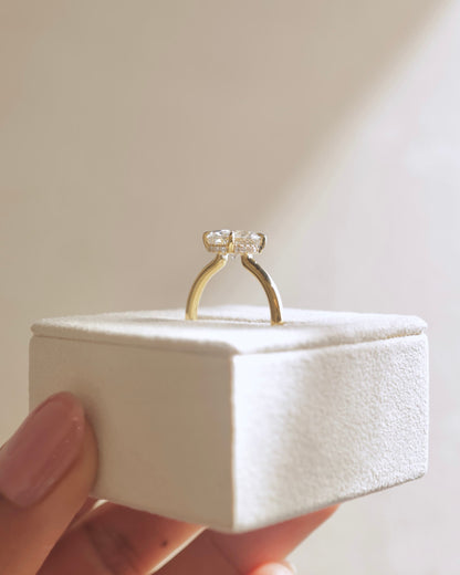 Kiana - Oval Claw Solitaire with Hidden Halo and Floating Cathedral Low Setting Engagement Ring - Yellow Gold