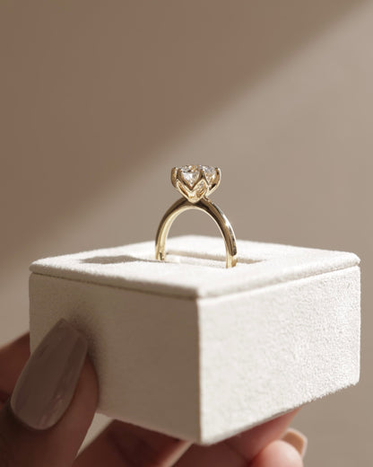 Tessa - Round Claw Solitaire with Petal Gallery and Tapered Band Engagement Ring - White Gold