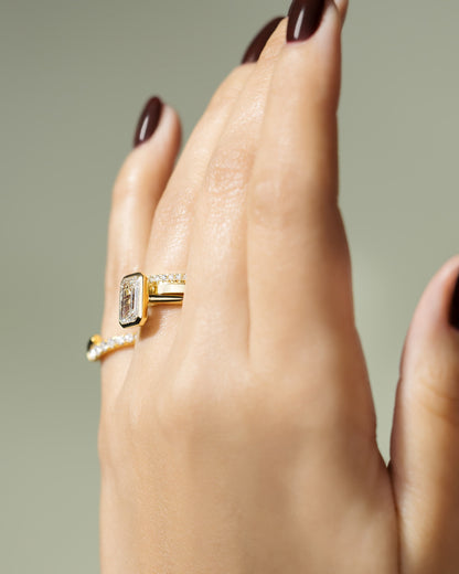 Journee - Statement Emerald Bezel Solitaire with Open Cathedral High Setting Engagement Ring - Yellow Gold