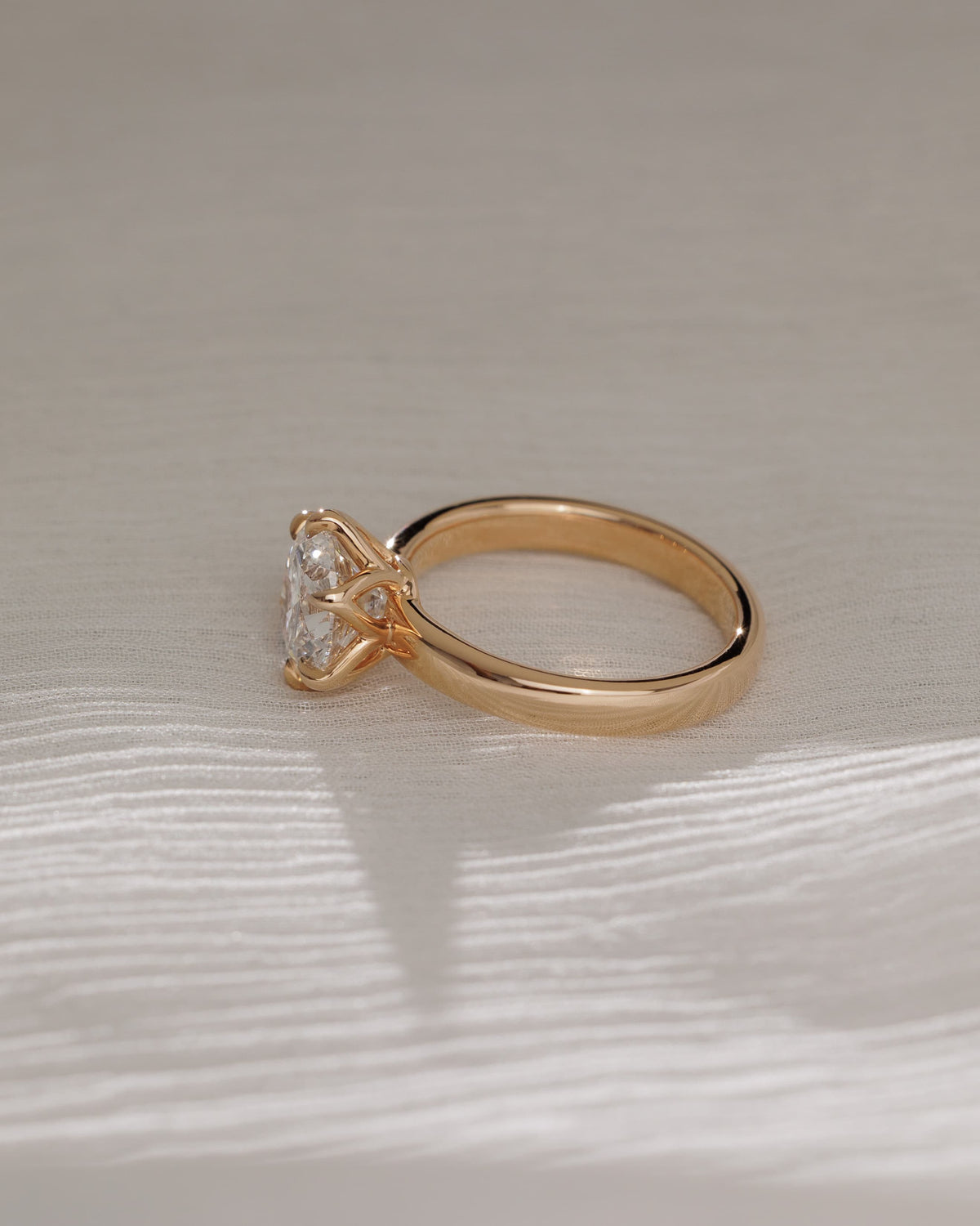 Jayden - Round Claw Solitaire with Petal Gallery and Cigar Band Engagement Ring - Platinum