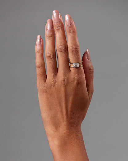 Devon - Emerald East West Claw Solitaire with Spaced Double Band Engagement Ring - Platinum