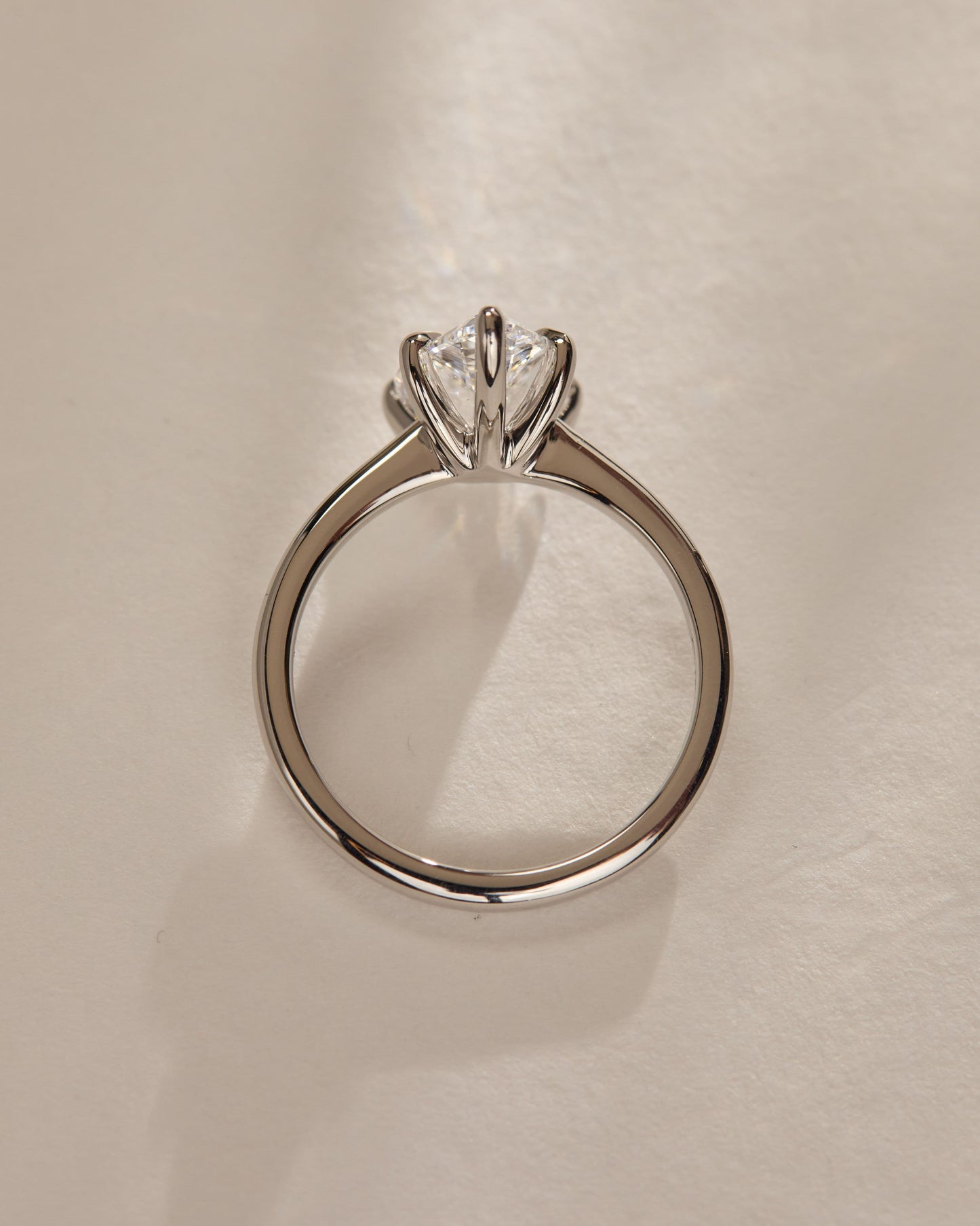 Aspen - Pear Claw Solitaire with Pinched Tapered Band and Cathedral Low Setting Engagement Ring - Rose Gold