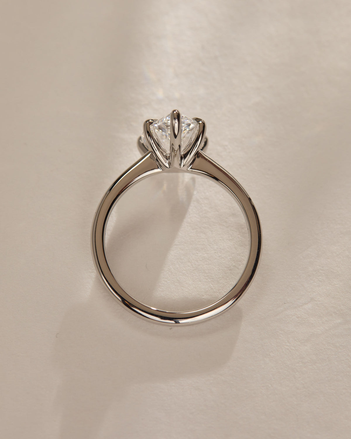 Aspen - Pear Claw Solitaire with Pinched Tapered Band and Cathedral Low Setting Engagement Ring - White Gold