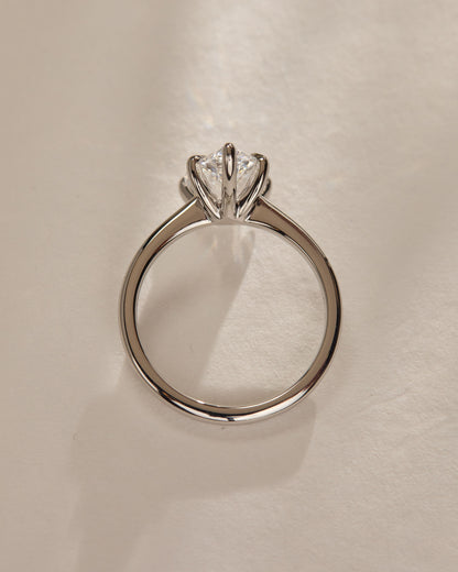 Aspen - Pear Claw Solitaire with Pinched Tapered Band and Cathedral Low Setting Engagement Ring - White Gold