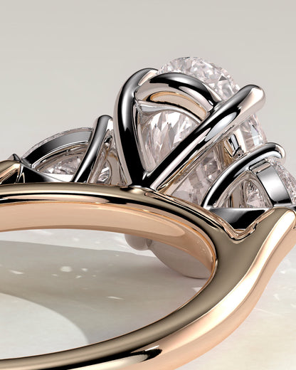 Alexia - Oval Claw Trilogy with Pear Side Stones and Cathedral Setting Engagement Ring - Rose Two-Tone - rose two-tone - Lara Jewels