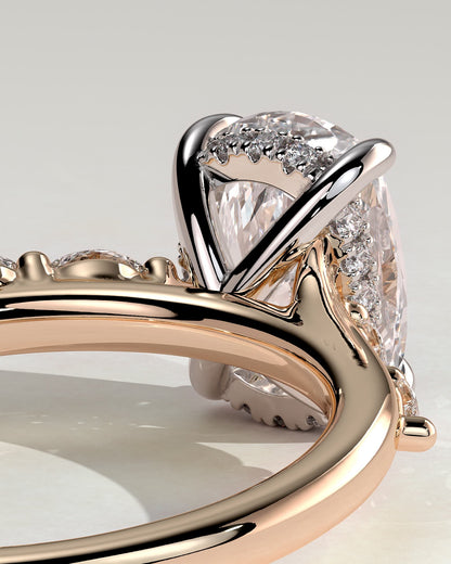 Elle - Elongated Cushion Claw Solitaire with Hidden Halo, Opposing Marquise Accents and Cathedral High Setting Engagement Ring - Rose Two-Tone