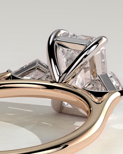 Elphie - Emerald Claw Trilogy with Kite Side Stones Engagement Ring - Rose Two-Tone