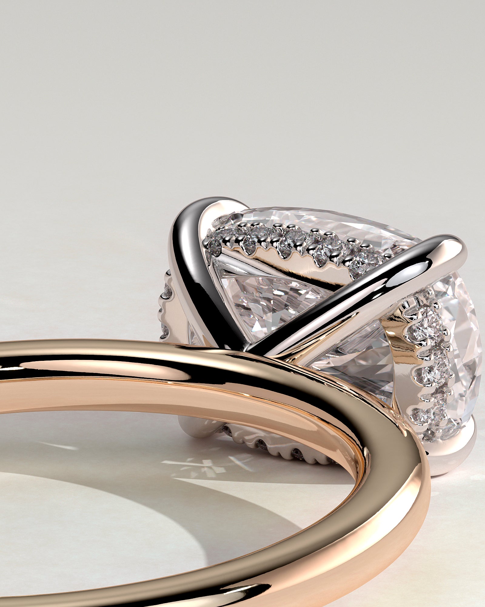 Frida - Elongated Cushion East West Claw Solitaire with Hidden Halo Engagement Ring - Rose Two-Tone - Rose Two-Tone 2ct