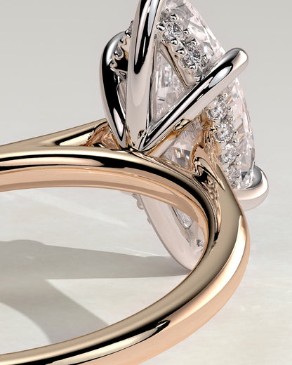 Jenna - Marquise Claw Solitaire with Hidden Halo and Cathedral High Setting Engagement Ring - Rose Two-Tone