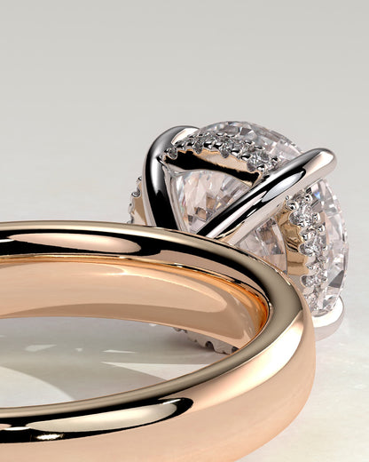Kylie - Statement Round Claw Solitaire with Cigar Band and Hidden Halo Engagement Ring - Rose Two-Tone