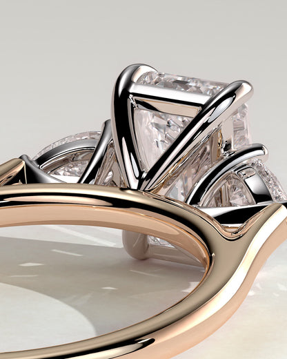 Davina - Emerald Claw Trilogy with Pear Side Stones and Cathedral Setting Engagement Ring - Rose Two-Tone