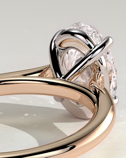 Hilary - Oval Claw Solitaire with Cathedral High Setting Engagement Ring - Rose Two-Tone