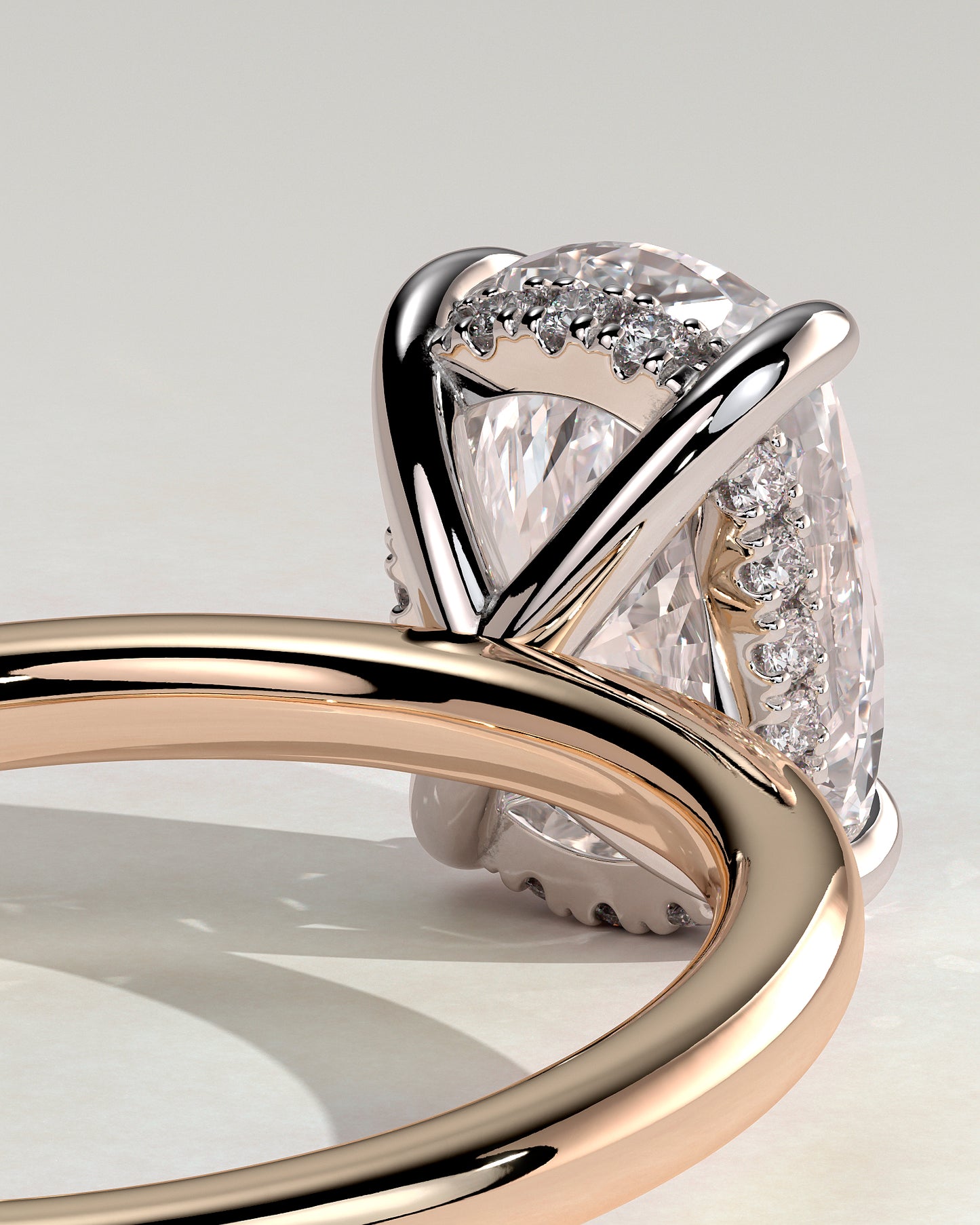 Ava - Elongated Cushion Claw Solitaire with Hidden Halo Engagement Ring - Rose Two-Tone - Rose Two-Tone 2ct