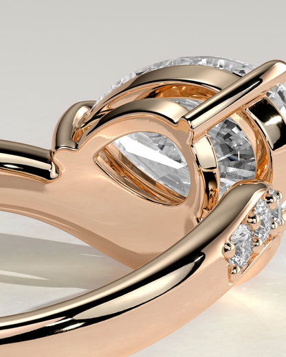 Eliza - Pear Claw Solitaire with Bead Set Pave Wave Band and East West Setting Engagement Ring - Rose Gold