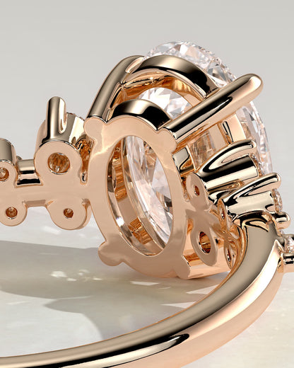 Bella - Oval Claw Solitaire with Clustered Round Shoulder Stones Engagement Ring - Rose Gold