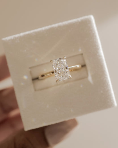 Ari - Radiant Claw Solitaire with Hidden Halo, Tapered Band and Cathedral High Setting Engagement Ring - Rose Gold - rose gold - Lara Jewels