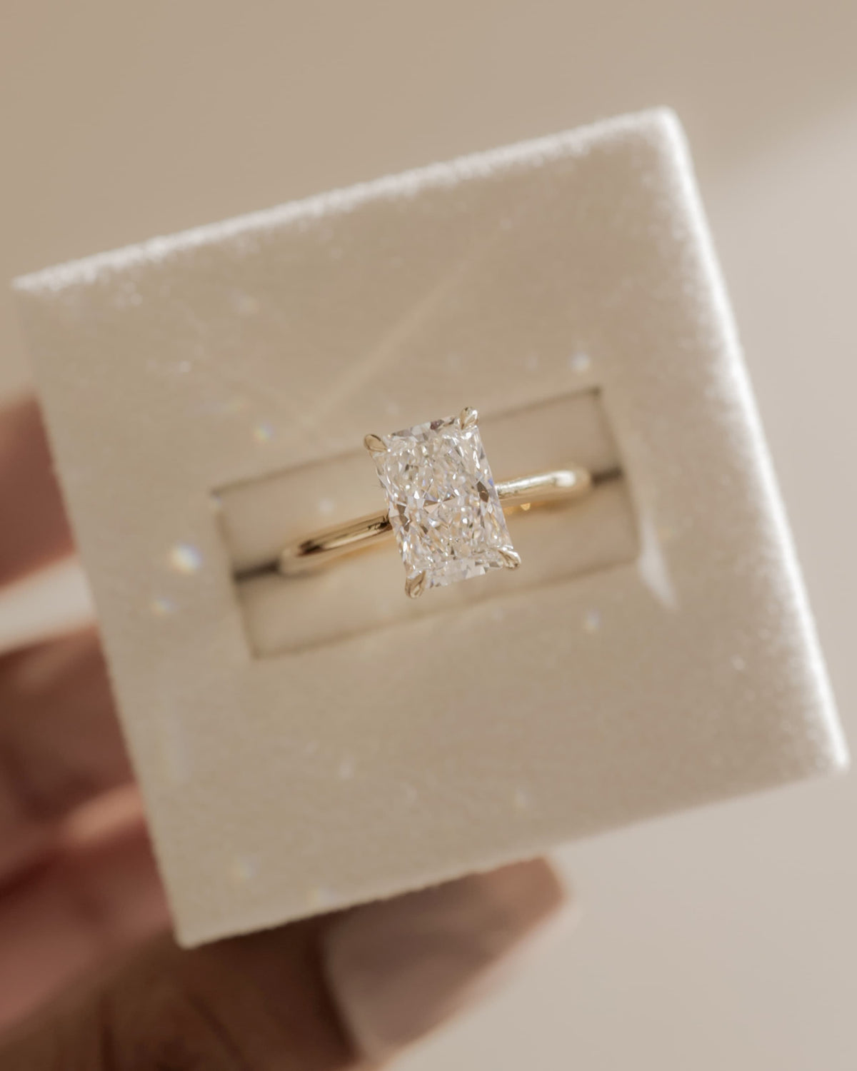 Ari - Radiant Claw Solitaire with Hidden Halo, Tapered Band and Cathedral High Setting Engagement Ring - Yellow Gold - yellow gold - Lara Jewels