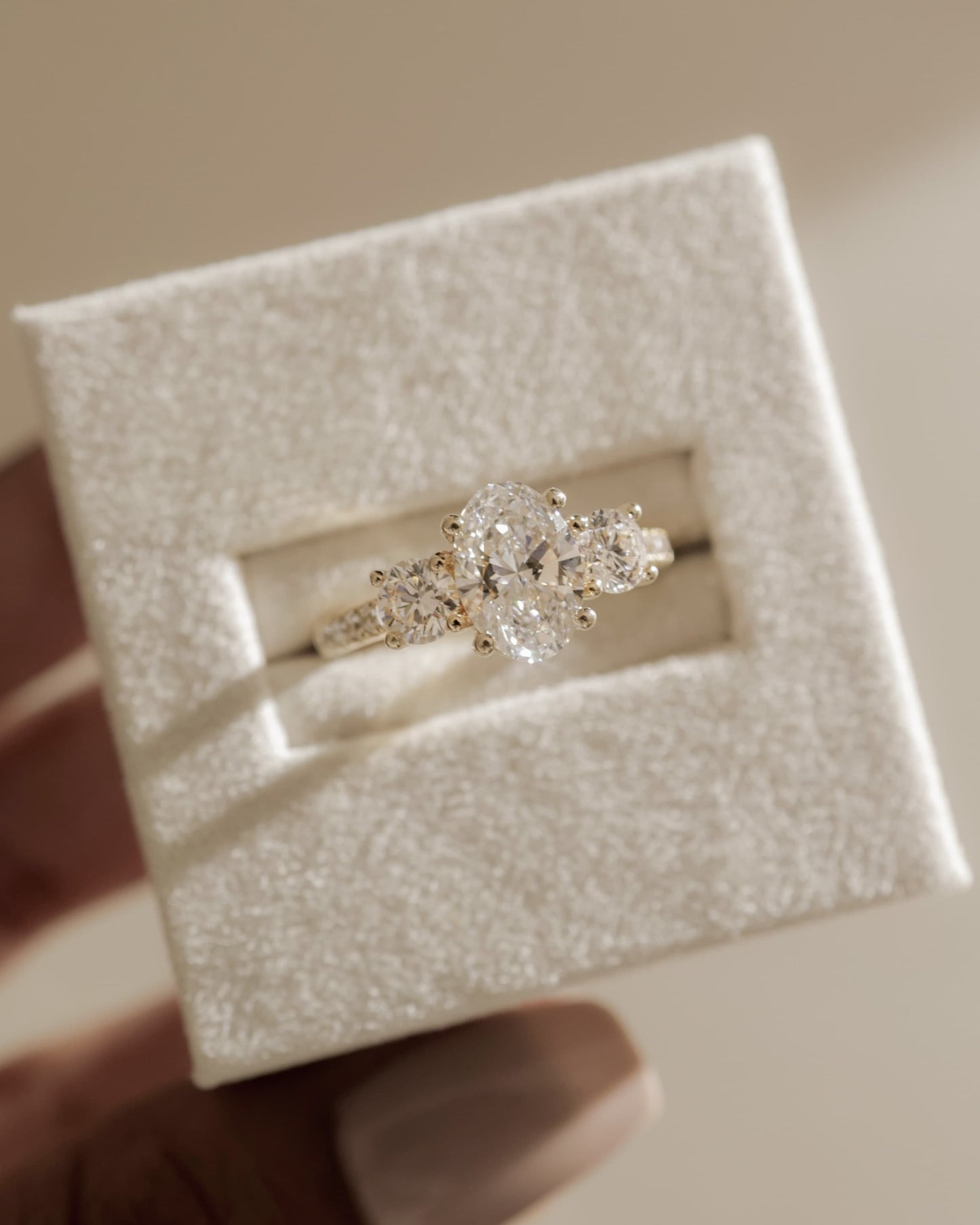 Aviana - Oval Claw Trilogy with Round Side Stones, Pave Band and Trellis Gallery  Engagement Ring - Yellow Gold