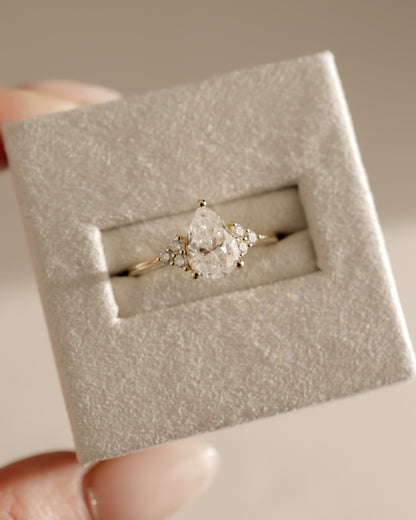 Brooke - Pear Claw Solitaire with Round Shoulder Stones Engagement Ring - Yellow Gold