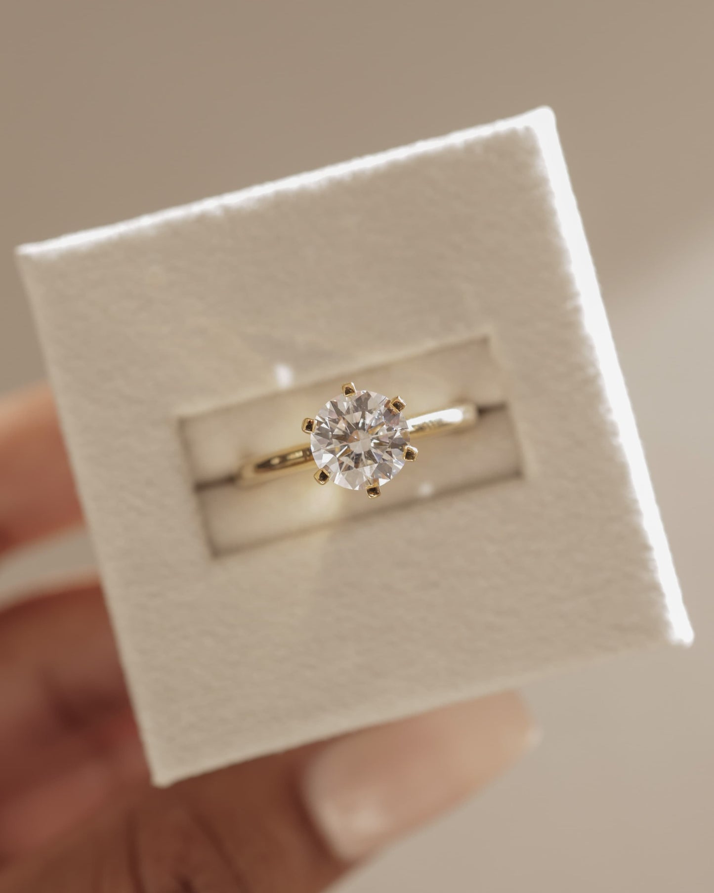 Gabrielle - Round Claw Solitaire with Square Tips and Solid Cathedral High Setting Engagement Ring - Yellow Gold