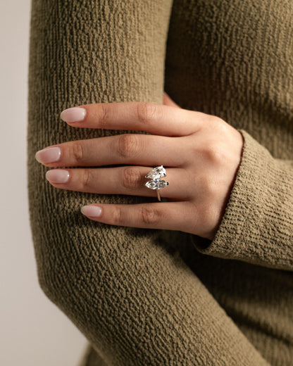 Jana - Pear and Marquise Claw Toi et Moi with Cathedral High Setting Engagement Ring - Yellow Gold