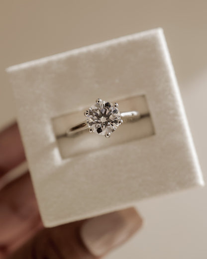 Zya - Round Claw Solitaire with Trellis Gallery, Lattice Detail and Cathedral Low Setting Engagement Ring - White Gold
