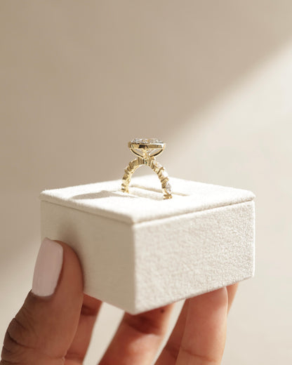 Aylin - Oval Bezel Solitaire with Marquise-Round Accent Stones Engagement Ring - White Gold