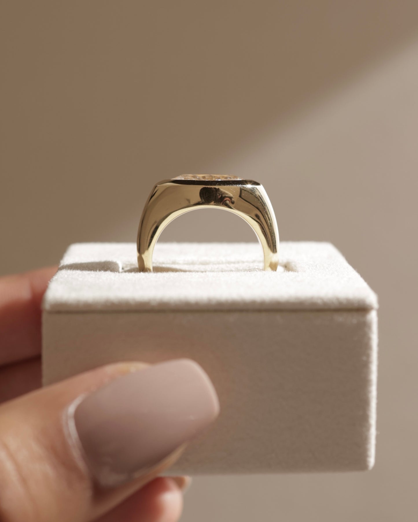 Angie - Statement Marquise East West Bezel Solitaire with Signet Band Engagement Ring - Platinum - Lifestyle