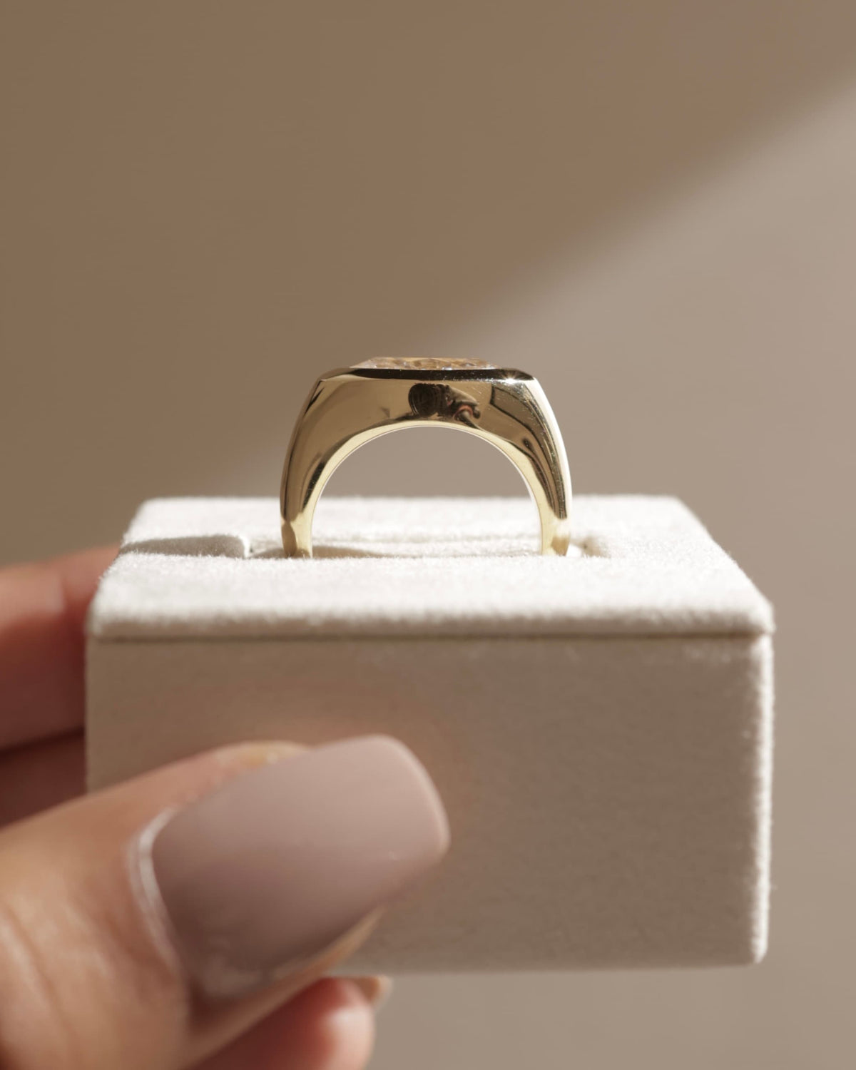 Angie - Statement Marquise East West Bezel Solitaire with Signet Band Engagement Ring - Yellow Gold - yellow gold - Lara Jewels