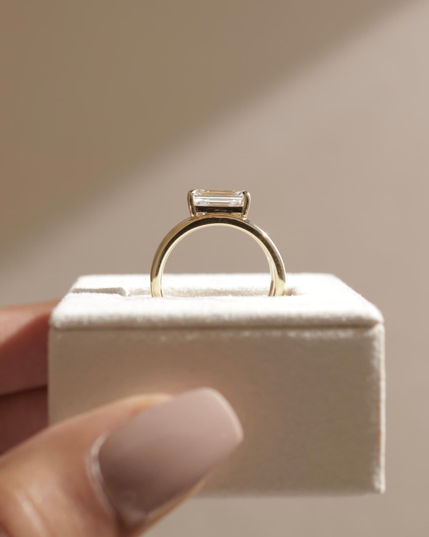 Devon - Emerald East West Claw Solitaire with Spaced Double Band Engagement Ring - Yellow Gold