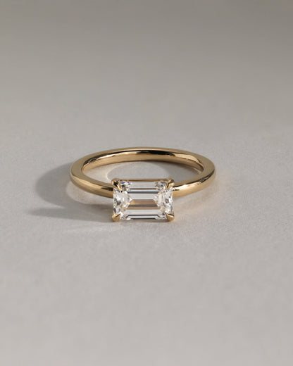 Evelyn - Emerald East West Claw Solitaire with Raised Basket Gallery Engagement Ring - Yellow Gold
